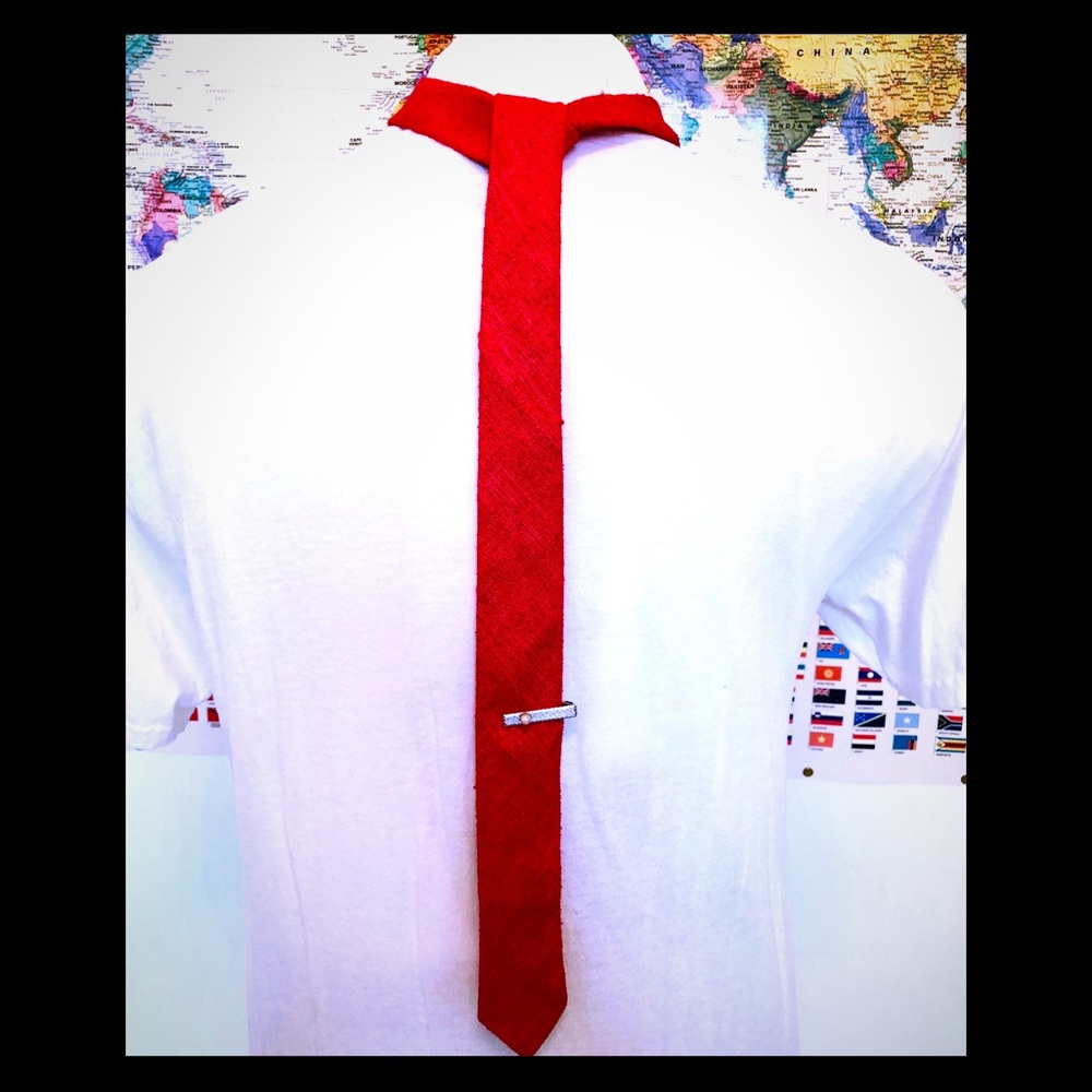 VTG 60s/80s EXC raw slub silk red narrow tie